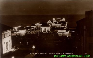 "Pier and Bandstand by night. Hastings" - posted 1936 