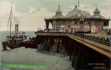 "Pier Pavilion Hastings" with paddle steamer, pre 1917 