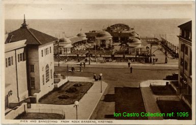 "Pier and Bandstand from Rock Gardens , Hastings" - 1930's 