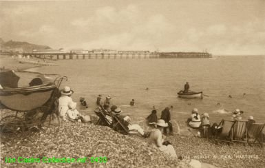 "The Beach and Pier, Hastings" 1930's