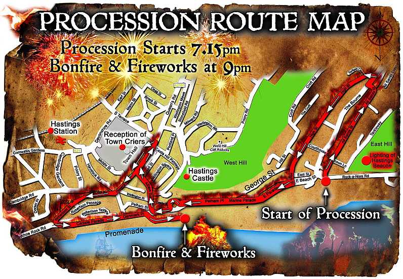 HAstings Bonfire Procession Route