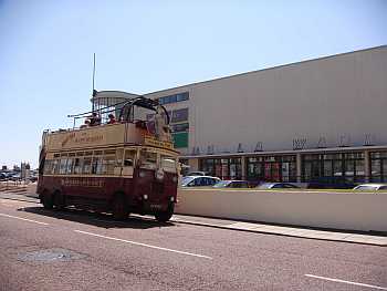 Hastings trolleybus at Bexhill's De la Warr Pavilion